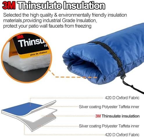 XXL Outdoor Faucet Covers for Winter, 3M Thinsulate Insulation Faucet Freeze Protector, 25”H x 13”W for Garden Lawn Faucets & Yard Hydrant, Waterproof Insulated Spigot Cover Faucet Sock – Blue - Image 4