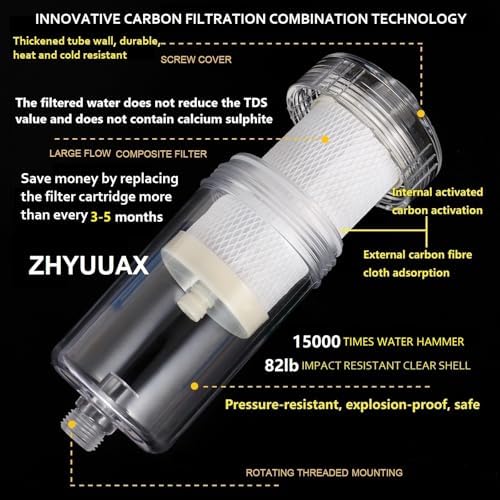 2 Micron Carbon Washer Water Filter, Visible Washing Machine Water Filter System, 99.5% Removal of Chlorine Fluoride, Heavy Metals, Odors, Scale, Reduces Dry Skin ACF Shower Filter - Image 2