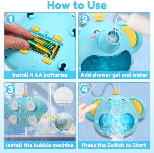 Bath Toys Light Up Elephant Baby Bubble Bath Toys 2 in 1Bath Bubble Machine with Baby Bath Shower Head for Kids Ages 1-3 4-8 Bath Bubble Maker with Colourful Light - Image 6