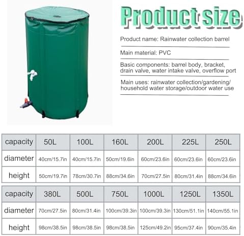 Rain Barrel Outdoor Water Storage Tank Portable Rainwater Harvesting System with Filter(Green,50L) - Image 2