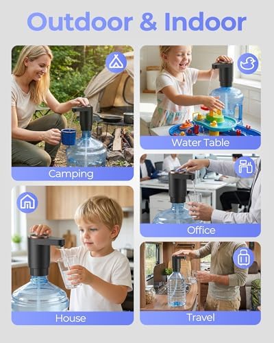 Water Jug Pump for 5 Gallon Bottle – Portable Electric USB-C Charging Dispenser, Dual Powerful Motors, Fast Flow, Fits 2-5 Gallon Jugs – Ideal for Home, Office, Camping, RV, Black - Image 6