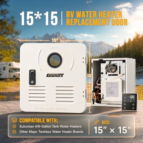 15 x 15 Inch RV Tankless Water Heater Door Kit, White Water Heater Access Door for RV Water Heaters, Galvanized Steel, Door Only - Image 2