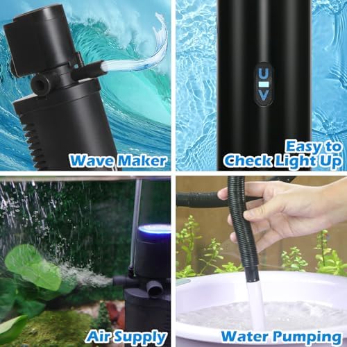 TARARIUM Small Aquarium Filter U-V for 10-45 Gallon Tank, 158GPH Fish Tank Filters for Betta Fish Tank Green Clean Machine, Internal Pump Filter for Turtle Tank Saltwater Freshwater Crystal Clear - Image 4