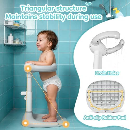 Baby Shower Stand with Anti-Pinch Silicone & Anti-Slip Base, Foldable Baby Bath Stand, Adjustable Height Soporte para Bañera de Bebé Assist Holder for 8-36 Months Toddler, Ideal Gift - Image 4