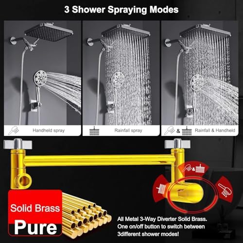 14 Inch Square Rain Shower Head Combo, 7 Settings Handheld Spray, Water Saving with Check Valve, Anti-Clog Nozzles, Tool-Free Installation for Bathroom Upgrade - Image 5