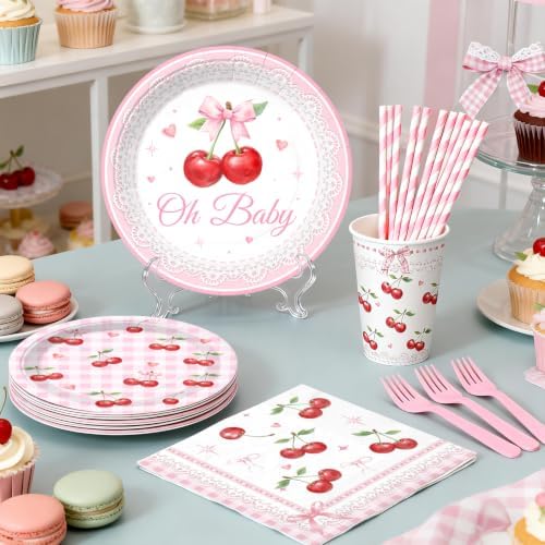 Shes the Cherry on Top Baby Shower Party Decorations, Pink and Red - Image 5