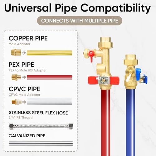 Upgrade 3/4 Inch IPS Isolator Tankless Water Heater Service Valve Kit with 2Pcs 3/4" NPT to 1/2" FNPT Brass Fitting, Tankless Water Heater Flushing Valve Kit with Pressure Relief Valve, Clean Brass - Image 5