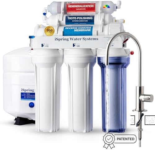 iSpring RCC2AK, Upgraded 200 GPD, pH+ 6-Stage Under Sink Reverse Osmosis System with Alkaline Remineralization Filter, Patented Top-Mounted Faucet Design for Easy DIY Installation by iSpring