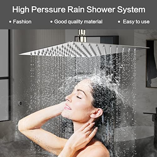 Brushed Nickel Rain Shower System Faucet Set with Handheld, 12 inch - Image 2