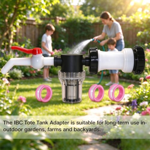 IBC Tote Water Tank Fittings, IBC Tote Hose Adapter with extension Bulkhead Fitting, inline filter, Garden Hose Adapter and PTFE Tapes for Water Barrel, Water Tanks, Rain Barrels, Tubs,Garden Barrels - Image 5