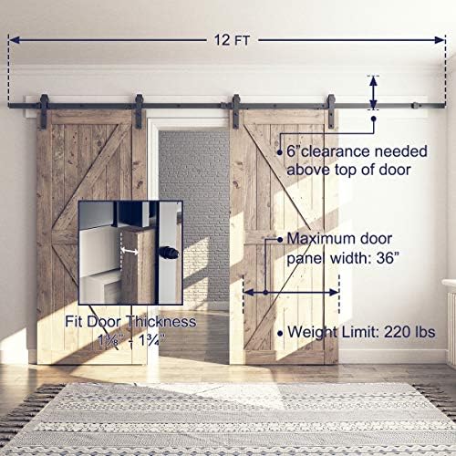 SMARTSTANDARD 12 FT Double Barn Door Hardware Kit, Fit 36" Wide Door Panel - Image 4