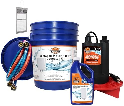 Chromex Tankless Water Heater Flush Kit with NSF Certified Liquid Descaling Solution and 1/6HP Extra Strength Pump by Chromex