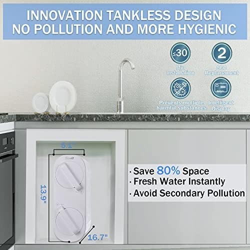 RO Water Filtration System,800 GPD Fast Flow, Tankless,Reduces TDS,2:1 Pure to Drain RO Filters Long Life Used for 48-60 Months,LED Purifier, Smart Faucet - Image 4