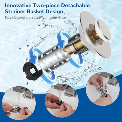 Hibbent 2 PCS Upgraded 3 in 1 Bathroom Sink Drain Strainer, Pop Up Stopper - Image 4