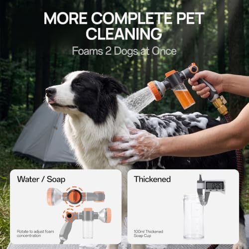 Upgrade Dog Washing Hose Attachment -8 Pet Shower Sprayer, Easy Control Hose Nozzle with Shower Adapter & Soap Dispenser & Dog Comb & Pet Bath Brush & Storage Bag for Pet Shower/Garden/Car Wash - Image 4