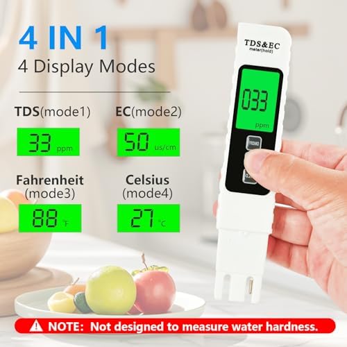 4 in 1 TDS Meter Digital Water Tester - Accurate and Reliable TDS EC & Temp(°C,°F) Meter, 0-9990ppm - Professional Testing for Drinking Water, RO/DI System, Aquariums etc - Image 3