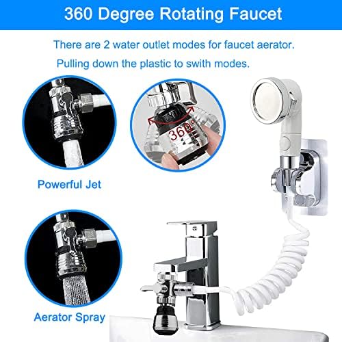 Sink Faucet Hose Shower Sprayer Attachment for Hair Washing&Pet Shower,Water Saving Aerator with 3-Way Diverter Valve for Bathroom Bathtub, Kitchen Faucet, Utility Laundry Tub(White) - Image 5