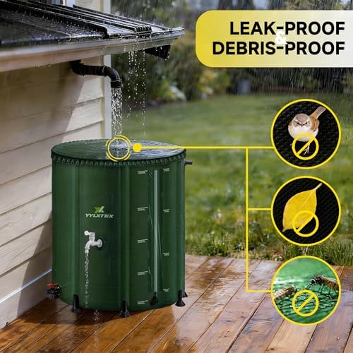 53 Gallon/200L Collapsible RainWater Collection Barrel,Water Tank&Reinforced with 2mm Frame Portable Rain Catcher,Includes Quick-Connect Tap&Sprinkler,Heavy Duty 0.6mm PVC for Long-Lasting Use,Green - Image 5