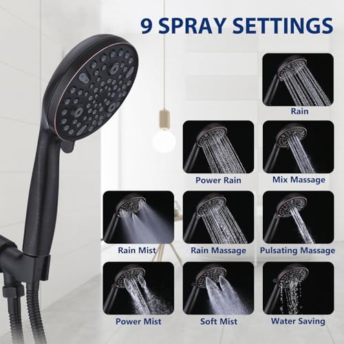 High Pressure 10 Setting Handheld Shower Head, 5" Detachable Showerhead Spray Built-in Power Wash to Clean Tub, Tile & Pets, 79" Extra Long Stainless Steel Hose, Adjustable Bracket - Oil Rubbed Bronze - Image 2