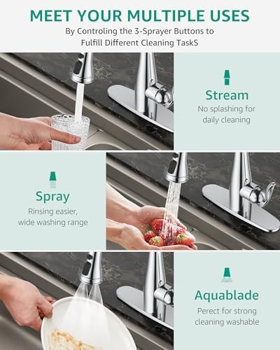 Mbillion Polished Steel 3-Function Kitchen Faucetr Head Replacement - Image 3