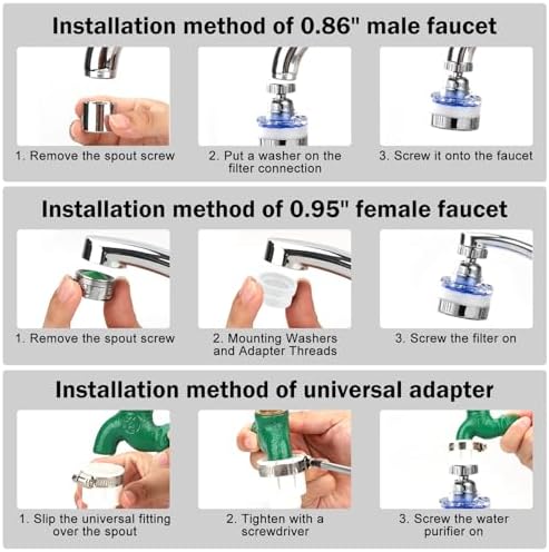 3 Pack Sink Water Filter Faucet, 360° Rotating Faucet-Mount Water Purifier with 15 Filter Cartridges, Removes Chlorine, Fluoride & Heavy Metals from Hard Water for Kitchen & Bathroom - Image 5