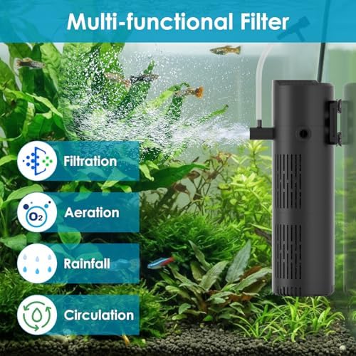 Aquarium Filter for 20-60 Gallon Tanks, Internal Fish Tank Filter, Submersible Turtle Tank Filter, with Aeration/Rainfall Modes and Dual Water Outlet - Image 2