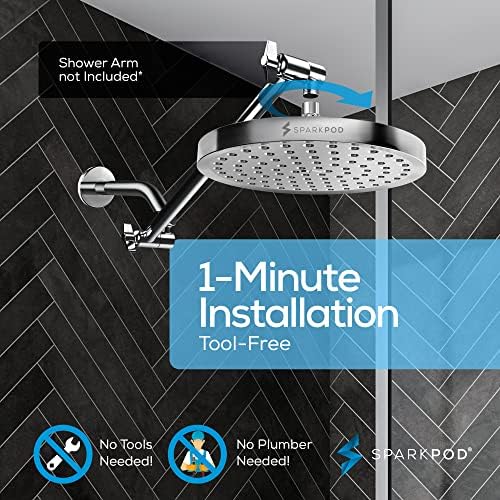 SparkPod Rain Shower Head, 8 Inch Round, Luxury Polished Chrome Finish - Image 5