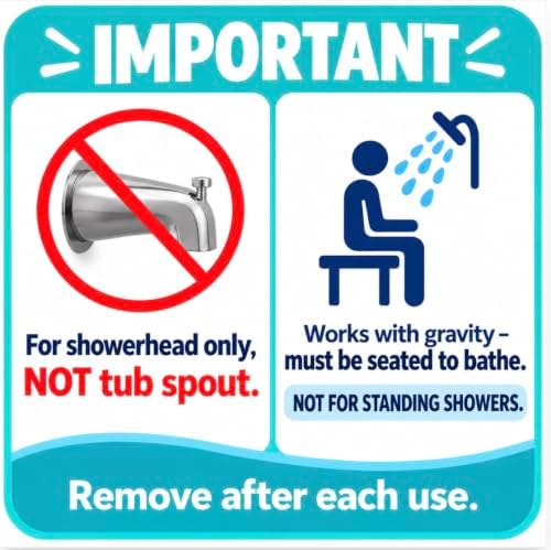 Rinseroo: Seated Bathing Hose. Slip-On Handheld Shower Attachment w/Spray Head. Converts Fixed Shower Head into Handheld Bather. Portable, No-Install Shower Hose Wand for Seniors, RV. Gravity fed - Image 6