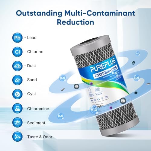 PUREPLUS 10"x4.5" Whole House Water Filter, Carbon, Lead Reduction, 3 Pack - Image 5