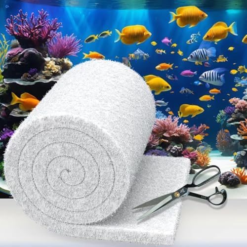 Aquarium Filter Floss 12 * 144 Inches, Cut to Fit Fish Tank Filter, Dual Density Aquarium Filter Pad, Pond Filter Media Roll Clear Water for Freshwater & Saltwater, Safe for Fish, Reef, Turtles by Demiwise