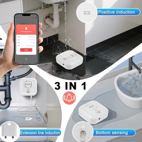 WiFi Water Leak Detectors 100dB Smart Water Sensor Alarm with 3.22 ft Sensor Cable Triple Detection Mode, with App Remote Monitor, Wireless Tank Level Monitor for Basement, Kitchen, Bathroom (3pack) - Image 2