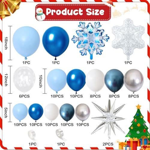 Winter Wonderland Snowflake Balloon Garland Arch Kit, 108PCS Blue and White Silver Christmas Balloons with Snowflake Foil Balloons for Snow Princess Holiday Xmas New Year Birthday Party Decorations - Image 2