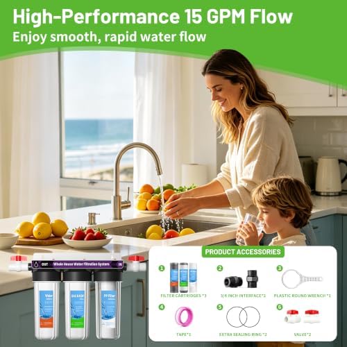 3 Stage Whole House Water Filter System with 3 Sets of Filters, 10"x2.5" - Image 5
