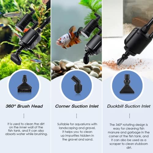 AQQA 6-in-1 Electric Aquarium Gravel Cleaner, 320GPH 20W Fish Tank Vacuum - Image 3