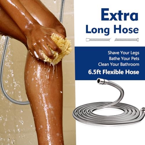 High Pressure 10-Setting Handheld Shower Head, 5" Detachable Shower Spray, 79" Extra Long Stainless Steel Hose, Adjustable Bracket - Brushed Nickel - Image 2