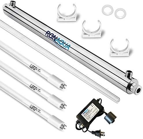 Ronaqua 55W Whole House UV Light Water Purifier, 12 GPM, 3/4'' MNPT Ports - Includes 2 Free Replacement Bulbs, Long-Lasting Performance, Ideal for Well & City Water by Ronaqua