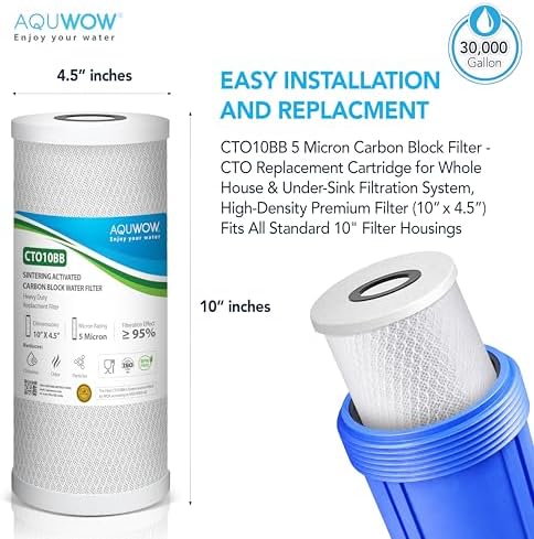 CTO10BB 5 Micron 4.5" x 10" Carbon Block Water Filter Set – Replacement Cartridges for Whole House and Under Sink Systems, Universal Standard Size (1, 10 x 4.5) - Image 2