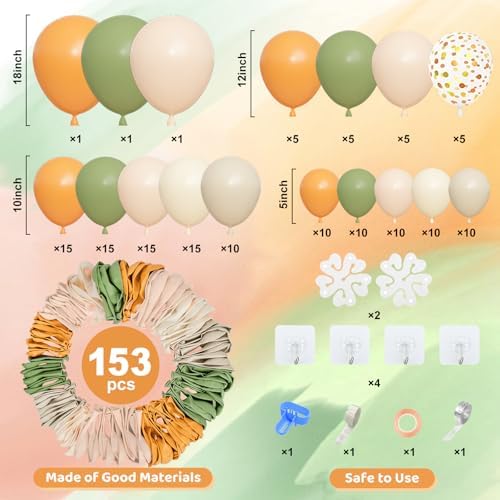 Amandir 153pcs Green Orange Balloon Garland Arch Kit Different Sizes - Image 2