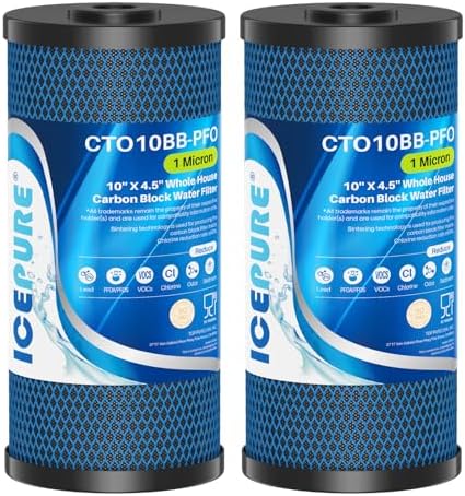 ICEPURE 1 Micron 10" x 4.5" Whole House PFOA/PFOS Carbon Water Filter Cartridge Replacement for Dupont WFHDC8001,EP Series,EPM Series,CB-BB-10, GE FXHTC, GXWH40L, GXWH35F, GNWH38S, CTO10BB, Pack of 2 by ICEPURE