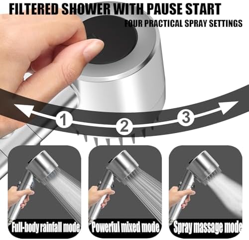 High Pressure Handheld Shower Head High Pressure Shower Heads- High Flow Even with Low Water Pressure - Hand Held Showerhead Set with 59″Replacement Hose/Bracket and Cotton Filters (Premium Chrome) - Image 2
