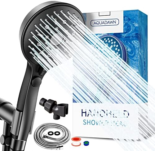 High Pressure Handheld Shower Head 11 Spray Settings, 4.85 inch Pause Switch Water Saving Shower Head, Removable High Flow Bathroom Showerhead with Long Hose and Adjustable Bracket (Matte Black) by AQUADAWN