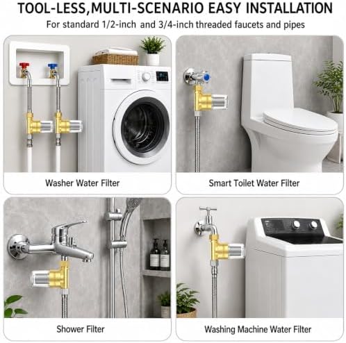 YH01 Reusable Washing Machine Water Filter, 40 Micron Brass Sediment Filter, for Washer, Heater, Garden, Protecting Appliances, Reduces Clothes Yellowing, Anti Scale Shower Filter - Image 4