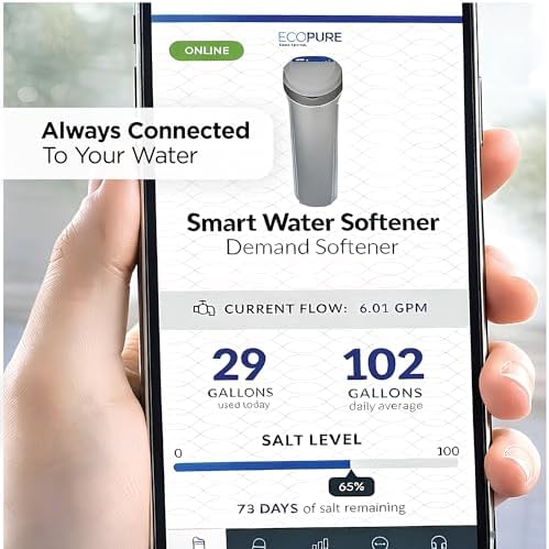 EcoPure EPW140 Smart Whole House Water Softener with Wi-Fi – App Monitoring, Smart Alerts, AutoSense AI Efficiency, Compact Cabinet Design - Image 3
