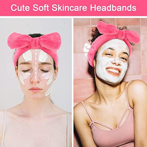 Ondder Spa Headband for Washing Face, Rose Red Terry Cloth with Cute Bow, Skincare Headbands for Women Girls, 8 Pack - Image 3