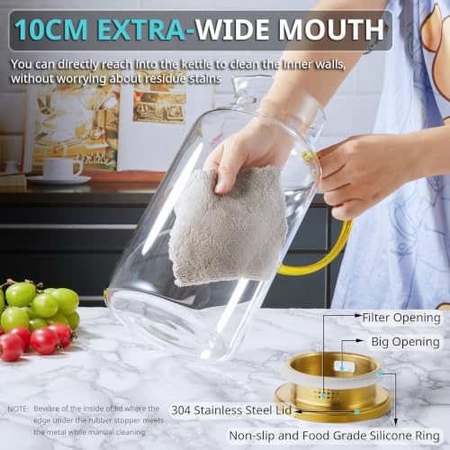 Bivvclaz 1 Gallon Gold Glass Pitcher with Lid and Handle, Water Pitcher for Fridge, Glass Carafe for Hot/Cold Water, Large Iced Tea Jug for Coffee, Juice and Homemade Beverage - Image 4