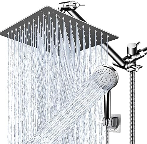 PinWin Modern 12" Large Square Rain Showerhead with 5 Modes Handheld Showerhead Combo, Adjustable Arm, Easy Tool-Free Installation by PINWIN