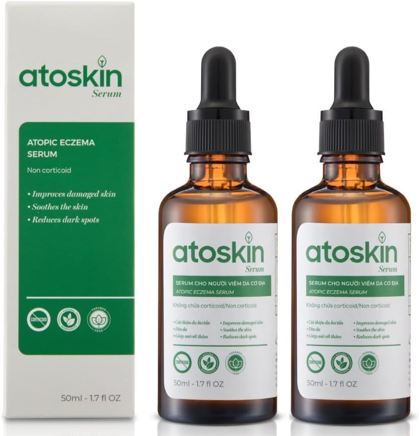 Atoskin Serum (2 Pack) - Soothe & Hydrate for Sensitive, Dry, Eczema & Psoriasis-Prone Skin with Biosaccharide Gum-1 & RicoBio JA7, Fragrance-Free, Steroid-Free, 3.4oz Total by ATOSKIN