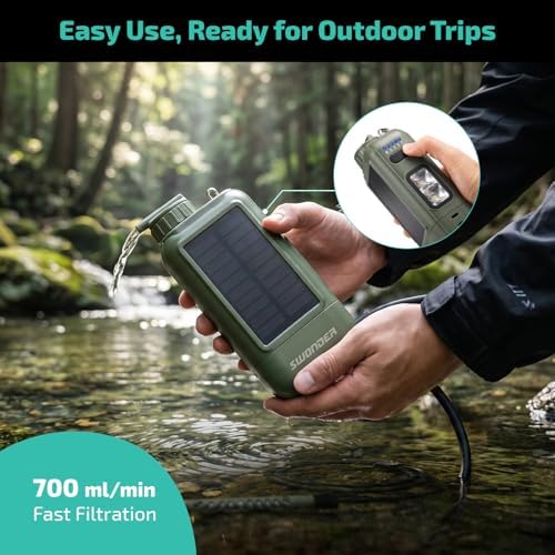 Swonder Portable Electric Water Filter – 0.01 Micron Camping Water Purifier with Solar & 5200mAh Battery, 4-Stage Filtration System for Hiking, Emergency, Survival - Image 3