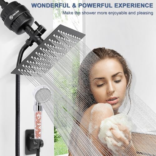 Filter Shower Head, High Pressure 8 Inch Rainfull with Filter Combo for Hard Water, Remove Chlorine Fluoride and Harmful Substances- 1 Replaceable Filter Cartridge (Square, Matte Black) - Image 6