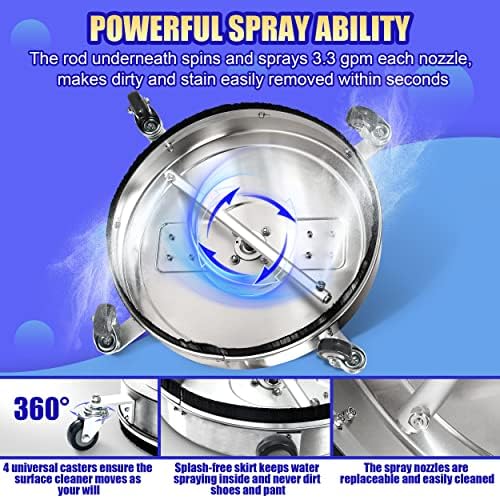 PWACCS 20" Pressure Washer Surface Cleaner with Wheels, Stainless Steel - Image 3